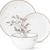 Serwis obiadowy porcelanowy MG Home Gemma 12 elementów zestaw talerzy dla 4 osób biały nakrapiany