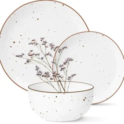 Serwis obiadowy porcelanowy MG Home Gemma 12 elementów zestaw talerzy dla 4 osób biały nakrapiany
