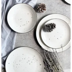 Serwis obiadowy porcelanowy MG Home Gemma 12 elementów zestaw talerzy dla 4 osób biały nakrapiany