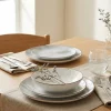 Serwis obiadowy porcelanowy GierekHoff Antic 18 elementów zestaw talerzy dla 6 osób szary nakrapiany