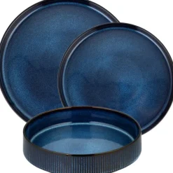 Serwis obiadowy porcelanowy Florina Evia Blue 18 elementów zestaw talerzy dla 6 osób modern