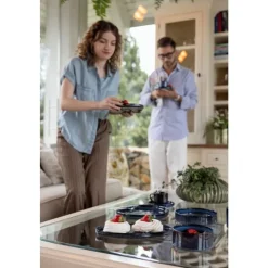 Serwis obiadowy porcelanowy Florina Evia Blue 18 elementów zestaw talerzy dla 6 osób modern