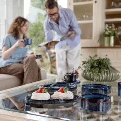Serwis obiadowy porcelanowy Florina Evia Blue 18 elementów zestaw talerzy dla 6 osób modern