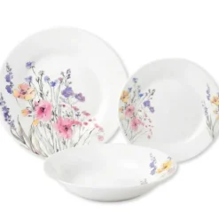 Serwis obiadowy porcelanowy 18 elementów Tulya białe talerze dla 6 osób wzór polne kwiaty