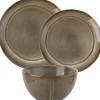 Serwis obiadowy porcelanowy Florina Bergen 18 elementów zestaw talerzy dla 6 osób retro brązowe