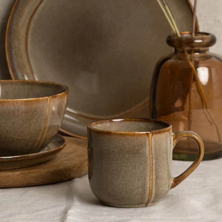 Serwis obiadowy porcelanowy Florina Bergen 18 elementów zestaw talerzy dla 6 osób retro brązowe