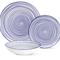 Serwis obiadowy porcelanowy MG Home Marea 18 elementów zestaw talerzy dla 6 osób biało-niebieski