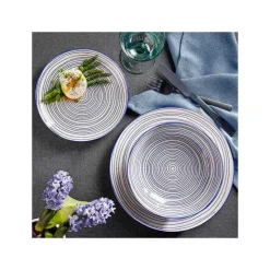 Serwis obiadowy porcelanowy MG Home Marea 18 elementów zestaw talerzy dla 6 osób biało-niebieski