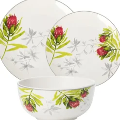 Serwis obiadowy porcelanowy Florina Protea 18 elementów zestaw talerzy dla 6 osób piękny wzór kwiaty