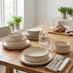 Serwis obiadowy porcelanowy GierekHoff Evie 24 elementy z salaterkami zestaw talerzy dla 6 osób retro 1213
