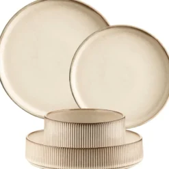 Serwis obiadowy porcelanowy GierekHoff Evie 24 elementy z salaterkami zestaw talerzy dla 6 osób retro 1213