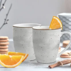 Serwis obiadowy porcelanowy Antic 24 elementy zestaw talerzy kubków dla 6 osób szary nakrapiany