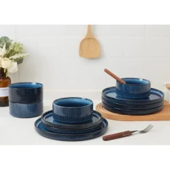 Serwis obiadowy porcelanowy Florina Evia Blue 30 elementów zestaw talerzy dla 6 osób modern