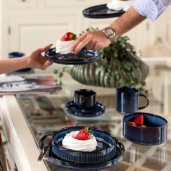 Serwis obiadowy porcelanowy Florina Evia Blue 30 elementów zestaw talerzy dla 6 osób modern