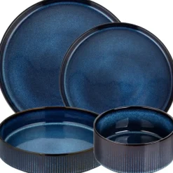Serwis obiadowy porcelanowy Florina Evia Blue 30 elementów zestaw talerzy dla 6 osób modern