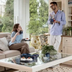 Serwis obiadowy porcelanowy Florina Evia Blue 30 elementów zestaw talerzy dla 6 osób modern