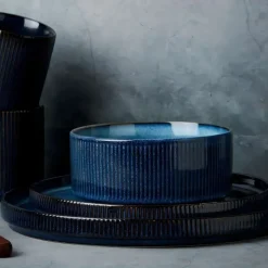 Serwis obiadowy porcelanowy Florina Evia Blue 30 elementów zestaw talerzy dla 6 osób modern