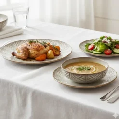 Serwis obiadowy porcelanowy Florina Lehti 18 elementów zestaw talerzy dla 6 osób liście