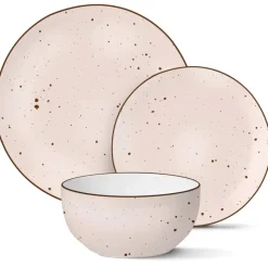 Serwis obiadowy porcelanowy MG Home Gemma Pink 12 elementów zestaw talerzy dla 4 osób różowych nakrapiane