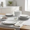 Serwis obiadowy porcelanowy GierekHoff Linea 18 elementów zestaw talerzy dla 6 osób białe z czarnym paskiem 1218
