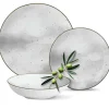 Serwis obiadowy porcelanowy MG Home Antico 18 elementów zestaw talerzy dla 6 osób szary nakrapiany