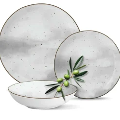 Serwis obiadowy porcelanowy MG Home Antico 18 elementów zestaw talerzy dla 6 osób szary nakrapiany