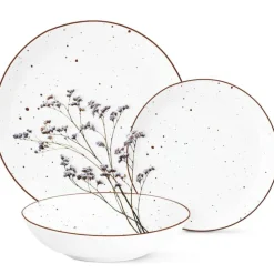 Serwis obiadowy porcelanowy MG Home Gemma 18 elementów zestaw talerzy dla 6 osób biały nakrapiany