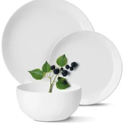 Serwis obiadowy porcelanowy MG Home Classic 12 elementów zestaw talerzy dla 4 osób biały