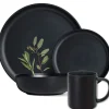 Serwis obiadowy porcelanowy MG Home Artena 24 elementy zestaw talerzy kubków dla 6 osób czarny