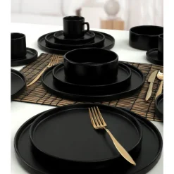 Serwis obiadowy porcelanowy MG Home Artena 28 elementy zestaw talerzy kubków misek dla 6 osób czarny