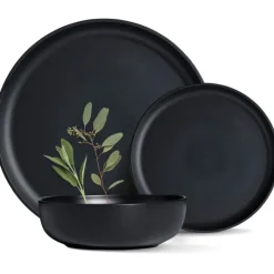 Serwis obiadowy porcelanowy MG Home Artena 28 elementy zestaw talerzy kubków misek dla 6 osób czarny