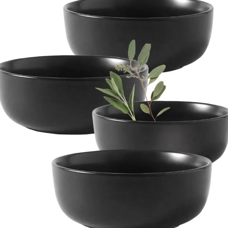 Serwis obiadowy porcelanowy MG Home Artena 28 elementy zestaw talerzy kubków misek dla 6 osób czarny