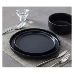 Serwis obiadowy porcelanowy MG Home Artena 28 elementy zestaw talerzy kubków misek dla 6 osób czarny