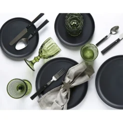 Serwis obiadowy porcelanowy MG Home Artena 28 elementy zestaw talerzy kubków misek dla 6 osób czarny