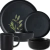 Serwis obiadowy porcelanowy MG Home Artena 32 elementy zestaw talerzy kubków misek dla 6 osób czarny