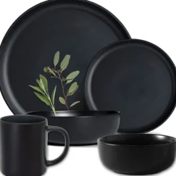 Serwis obiadowy porcelanowy MG Home Artena 32 elementy zestaw talerzy kubków misek dla 6 osób czarny