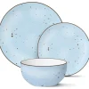 Serwis obiadowy porcelanowy MG Home Gemma Blue 12 elementów zestaw talerzy dla 4 osób niebieskie nakrapiane