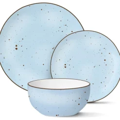 Serwis obiadowy porcelanowy MG Home Gemma Blue 12 elementów zestaw talerzy dla 4 osób niebieskie nakrapiane