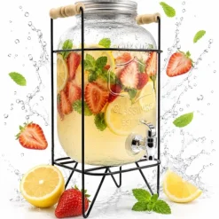 Słój szklany z kranikiem 3,3 L z czarnym stojakiem do lemoniady napojów wody Tragar