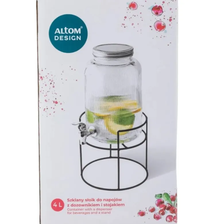 Słój szklany z kranikiem 4 L ze stojakiem do lemoniady napojów wody Altom Design