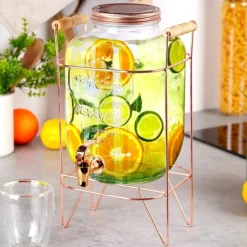 Słój szklany z kranikiem 5.5 L z złotym stojakiem do lemoniady napojów wody Vilde