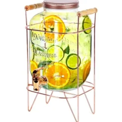 Słój szklany z kranikiem 5.5 L z złotym stojakiem do lemoniady napojów wody Vilde