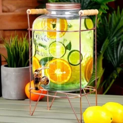 Słój szklany z kranikiem 5.5 L z złotym stojakiem do lemoniady napojów wody Vilde