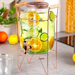 Słój szklany z kranikiem 4.2 L z złotym stojakiem do lemoniady napojów wody Vilde
