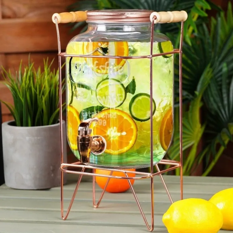 Słój szklany z kranikiem 4.2 L z złotym stojakiem do lemoniady napojów wody Vilde