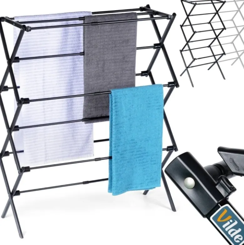 Suszarka na pranie metalowa czarna pionowa rozsuwana 47-78x94 cm Vilde