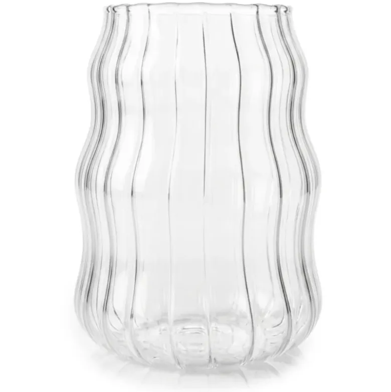 Szklanka do napojów z pokrywką i słomką 530 ml Tragar Kubek szklany podróżny ryflowany