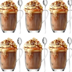 Szklanki do kawy herbaty z uchem 380 ml Florina Comet komplet 6 sztuk w zestawie z długimi łyżeczkami do latte