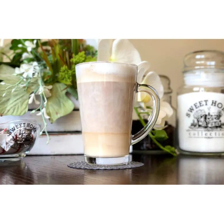Szklanki do kawy herbaty z uchem 300 ml Glasmark Iwo komplet 6 sztuk z łyżeczkami latte
