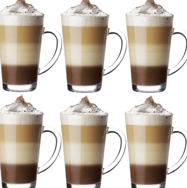 Szklanki do kawy herbaty z uchem 300 ml Glasmark Iwo komplet 6 sztuk z łyżeczkami latte